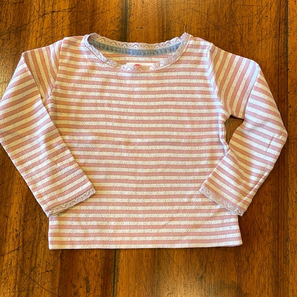 BODEN | pink and white pointelle top | 2-3y 98cm